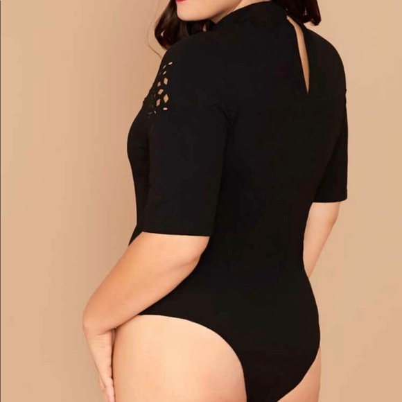 Plus Solid Mock-Neck Laser Cut Bodysuit - Picture 2 of 6
